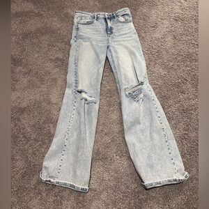 Grace & Lace Light Blue Distressed Flare Jeans